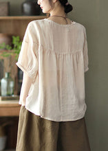 Load image into Gallery viewer, Apricot Patchwork Loose Linen Tops Ruffled Half Sleeve