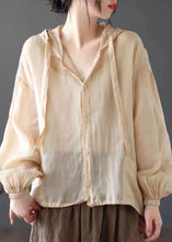 Load image into Gallery viewer, Apricot Pockets Patchwork Linen Thin Coat Hooded Button Summer