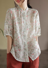 Load image into Gallery viewer, Apricot Print Linen Blouse Top Button Half Sleeve