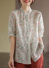 Load image into Gallery viewer, Apricot Print Linen Blouse Top Button Half Sleeve