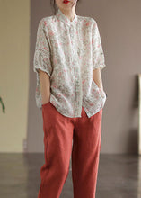 Load image into Gallery viewer, Apricot Print Linen Blouse Top Button Half Sleeve