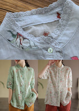 Load image into Gallery viewer, Apricot Print Linen Blouse Top Button Half Sleeve