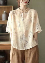 Load image into Gallery viewer, Apricot Print Linen Blouse Tops Half Sleeve