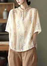 Load image into Gallery viewer, Apricot Print Linen Blouse Tops Half Sleeve