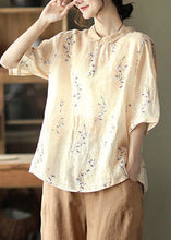 Load image into Gallery viewer, Apricot Print Linen Blouse Tops Half Sleeve