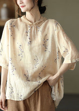 Load image into Gallery viewer, Apricot Print Linen Blouse Tops Half Sleeve