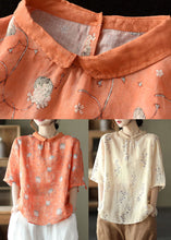 Load image into Gallery viewer, Apricot Print Linen Blouse Tops Half Sleeve