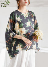 Load image into Gallery viewer, Art Black Bat Sleeve Asymmetrical Print Summer Ramie Blouse Tops Half Sleeve