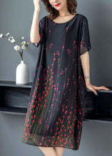 Load image into Gallery viewer, Art Black O Neck Print Patchwork Chiffon Mid Dress Summer