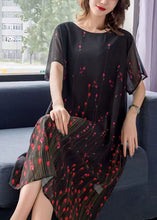 Load image into Gallery viewer, Art Black O Neck Print Patchwork Chiffon Mid Dress Summer