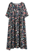 Load image into Gallery viewer, Art Black Print Loose O-Neck Summer Half Sleeve Dresses