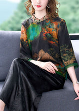 Load image into Gallery viewer, Art Black Stand Collar Embroideried Print Silk Shirt Bracelet Sleeve