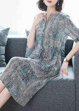 Load image into Gallery viewer, Art Blue Cinched Print Silk Shirt Dresses Summer