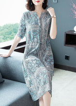 Load image into Gallery viewer, Art Blue Cinched Print Silk Shirt Dresses Summer