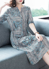 Load image into Gallery viewer, Art Blue Cinched Print Silk Shirt Dresses Summer