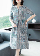 Load image into Gallery viewer, Art Blue Cinched Print Silk Shirt Dresses Summer