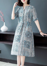 Load image into Gallery viewer, Art Blue Cinched Print Silk Shirt Dresses Summer