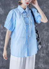 Load image into Gallery viewer, Art Blue Peter Pan Collar Tassel Silk Blouse Tops Lantern Sleeve