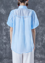 Load image into Gallery viewer, Art Blue Peter Pan Collar Tassel Silk Blouse Tops Lantern Sleeve