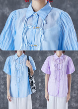 Load image into Gallery viewer, Art Blue Peter Pan Collar Tassel Silk Blouse Tops Lantern Sleeve