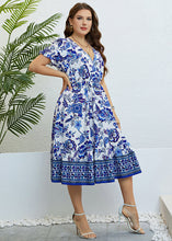 Load image into Gallery viewer, Art Blue V Neck Print Elastic Waist Silk Maxi Dress Summer