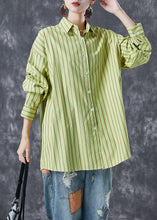 Load image into Gallery viewer, Art Grass Green Oversized Striped Cotton Blouses Summer