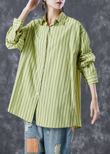 Load image into Gallery viewer, Art Grass Green Oversized Striped Cotton Blouses Summer