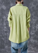 Load image into Gallery viewer, Art Grass Green Oversized Striped Cotton Blouses Summer