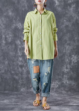 Load image into Gallery viewer, Art Grass Green Oversized Striped Cotton Blouses Summer