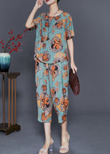 Load image into Gallery viewer, Art Green Butterfly Print Linen Two Piece Set Women Clothing Summer