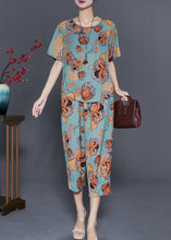 Load image into Gallery viewer, Art Green Butterfly Print Linen Two Piece Set Women Clothing Summer