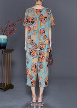 Load image into Gallery viewer, Art Green Butterfly Print Linen Two Piece Set Women Clothing Summer