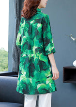 Load image into Gallery viewer, Art Green Button Peter Pan Collar Print Long Chiffon Blouse Tops Half Sleeve