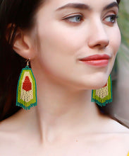 Load image into Gallery viewer, Art Green Handmade Beading Tassel Avocado Drop Earrings