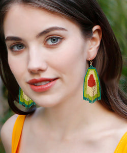 Art Green Handmade Beading Tassel Avocado Drop Earrings