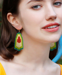 Art Green Handmade Beading Tassel Avocado Drop Earrings