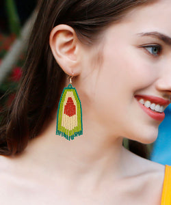 Art Green Handmade Beading Tassel Avocado Drop Earrings