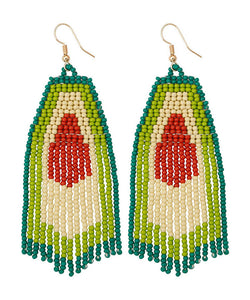 Art Green Handmade Beading Tassel Avocado Drop Earrings