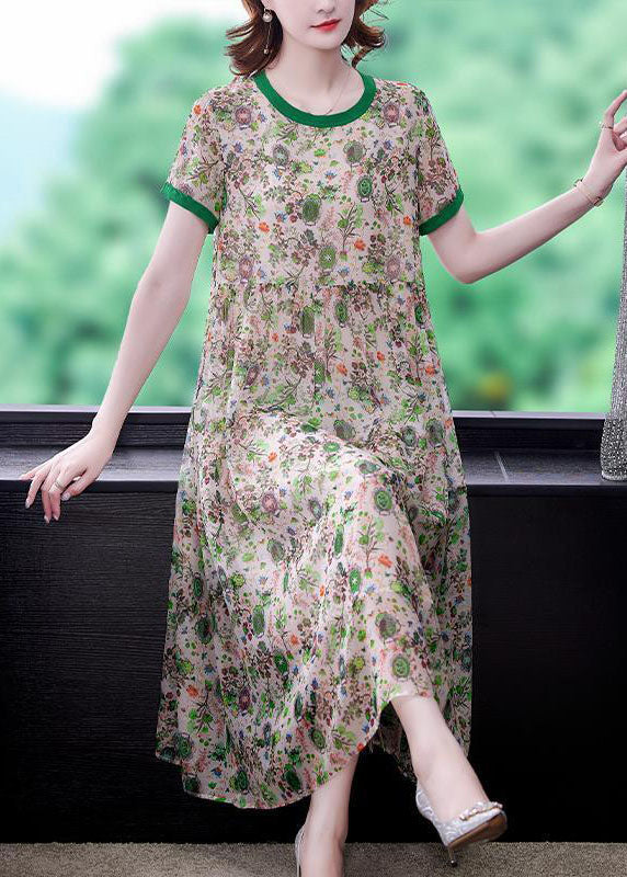 Art Green Oversized Patchwork Print Chiffon Vacation Dresses Summer