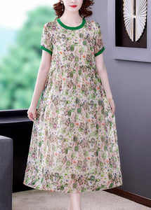 Art Green Oversized Patchwork Print Chiffon Vacation Dresses Summer