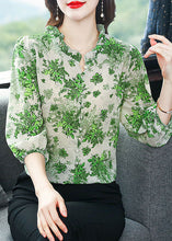 Load image into Gallery viewer, Art Green Ruffled Patchwork Print Chiffon Shirt Top Summer