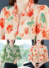 Load image into Gallery viewer, Art Green Ruffled Patchwork Print Chiffon Shirt Top Summer