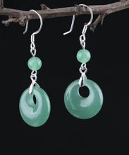 Load image into Gallery viewer, Art Green Sterling Silver Jade Safety Buckle Drop Earrings