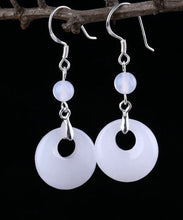 Load image into Gallery viewer, Art Green Sterling Silver Jade Safety Buckle Drop Earrings