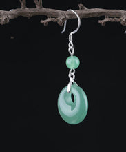 Load image into Gallery viewer, Art Green Sterling Silver Jade Safety Buckle Drop Earrings