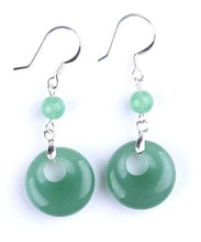 Load image into Gallery viewer, Art Green Sterling Silver Jade Safety Buckle Drop Earrings