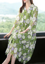 Load image into Gallery viewer, Art Green V Neck Floral Embroideried Lace Dress Half Sleeve