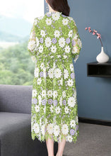 Load image into Gallery viewer, Art Green V Neck Floral Embroideried Lace Dress Half Sleeve