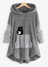 Load image into Gallery viewer, Art Grey Hooded Print Zippered Patchwork Teddy Faux Fur Coats Fall