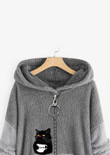 Load image into Gallery viewer, Art Grey Hooded Print Zippered Patchwork Teddy Faux Fur Coats Fall